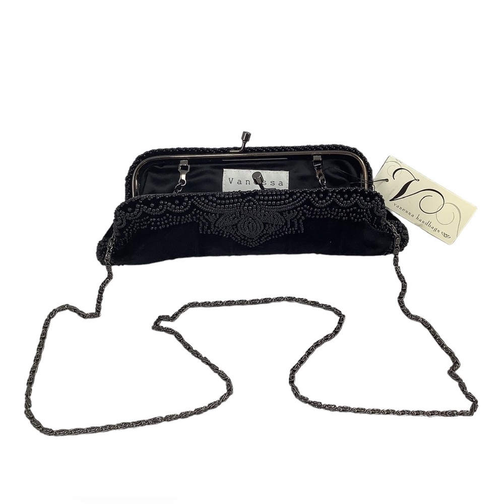 NWT Vanessa Black Velvet Beaded Convertible Shoulder/Clutch Evening Bag